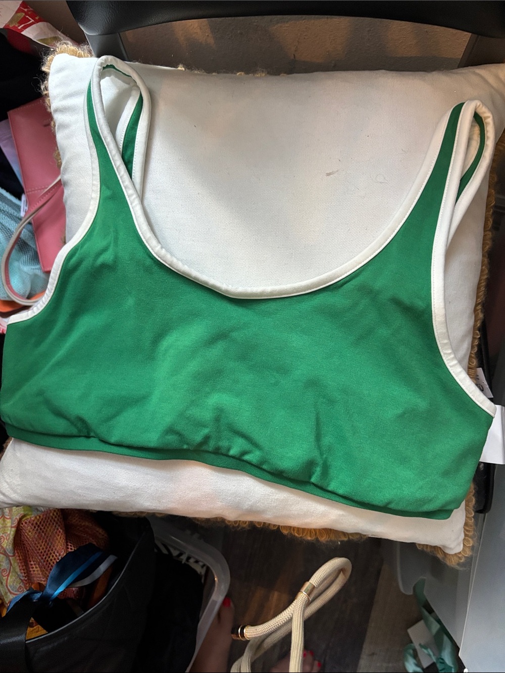 Old navy Green Scoop Neck Bralette with White Trim nwt - Picture 4 of 4